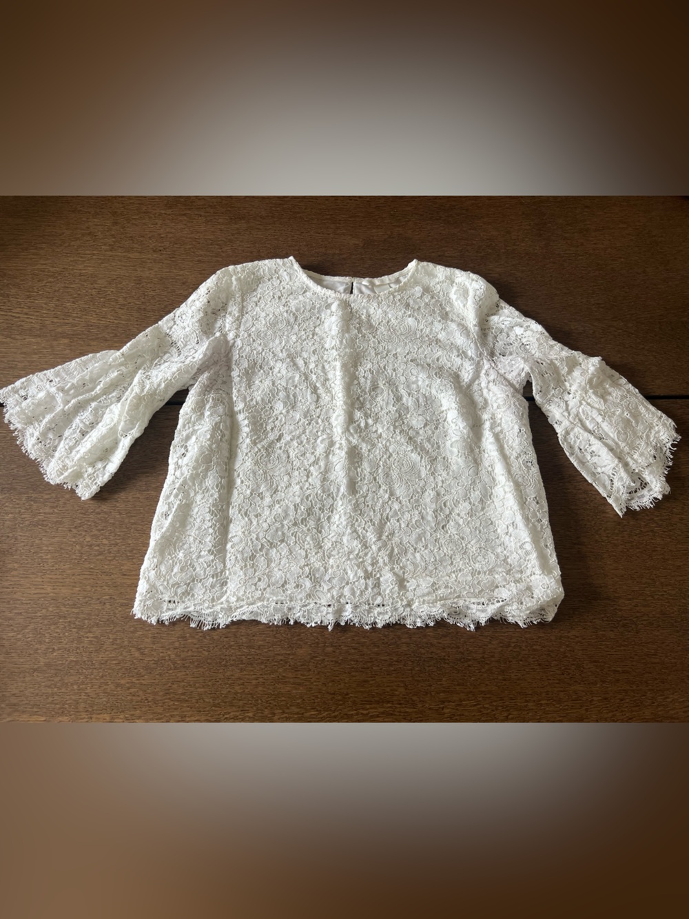 H&M White Lace Blouse with Scalloped Trim